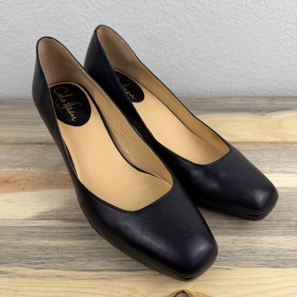 Cole Haan Nike Air Collab Black Leather Pump Kitten Heel Square Toe Size 8AA - Picture 2 of 13